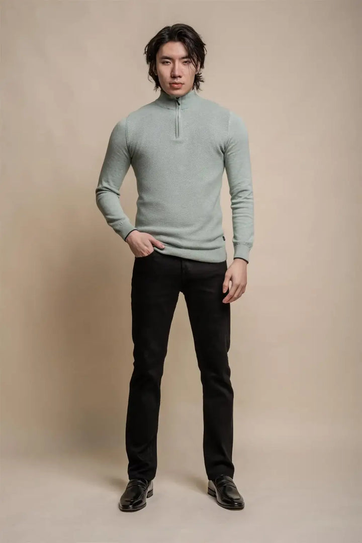 Cavani Men’s Kyle Almond Green Half-Zip Knitwear - Shirts