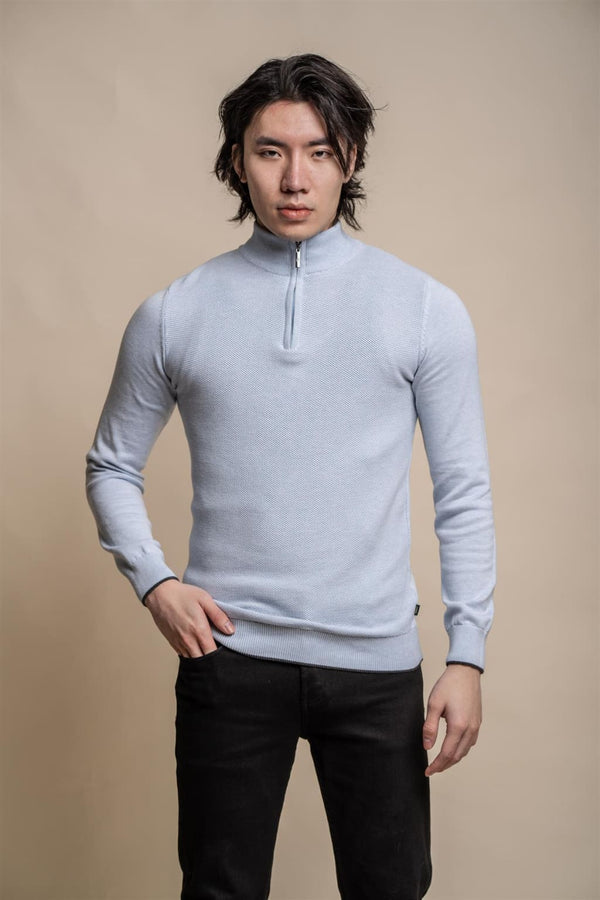 Cavani Men’s Kyle Blue Marlyn Half-Zip Knitwear - S - Shirts
