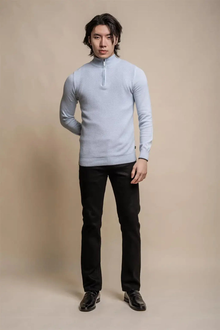 Cavani Men’s Kyle Blue Marlyn Half-Zip Knitwear - Shirts