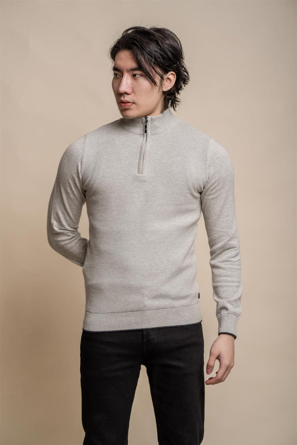 Cavani Men’s Kyle Mid Grey Half-Zip Knitwear - S - Shirts