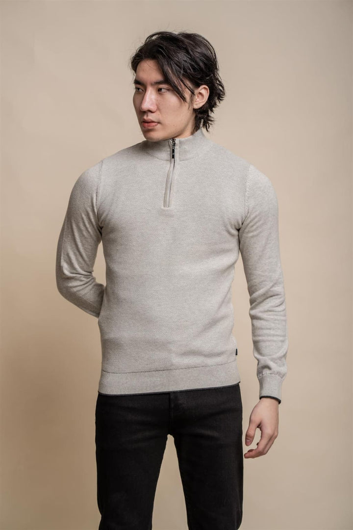 Cavani Men’s Kyle Mid Grey Half-Zip Knitwear - S - Shirts