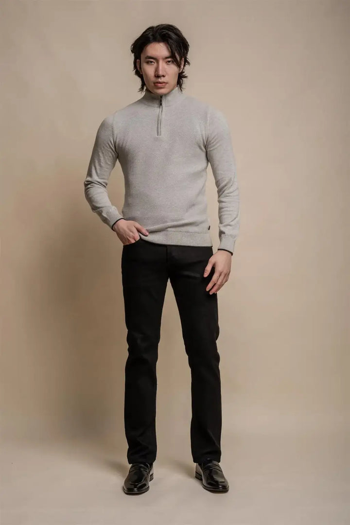 Cavani Men’s Kyle Mid Grey Half-Zip Knitwear - Shirts
