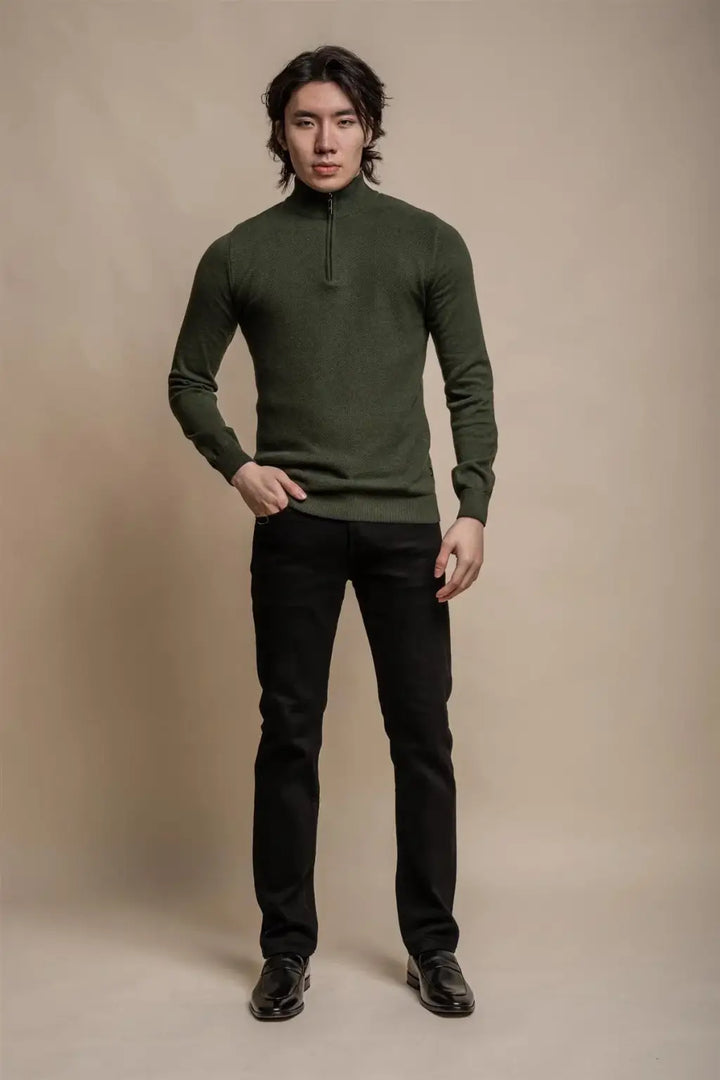 Cavani Men’s Kyle Olive Half-Zip Knitwear - Shirts