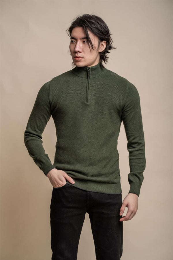 Cavani Men’s Kyle Olive Half-Zip Knitwear - S - Shirts