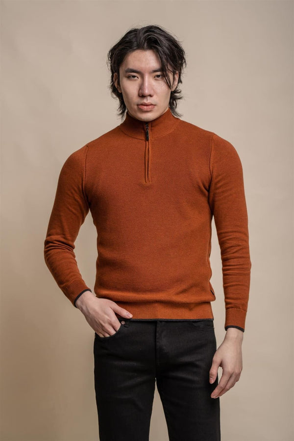 Cavani Men’s Kyle Rustic Half-Zip Knitwear - S - Shirts