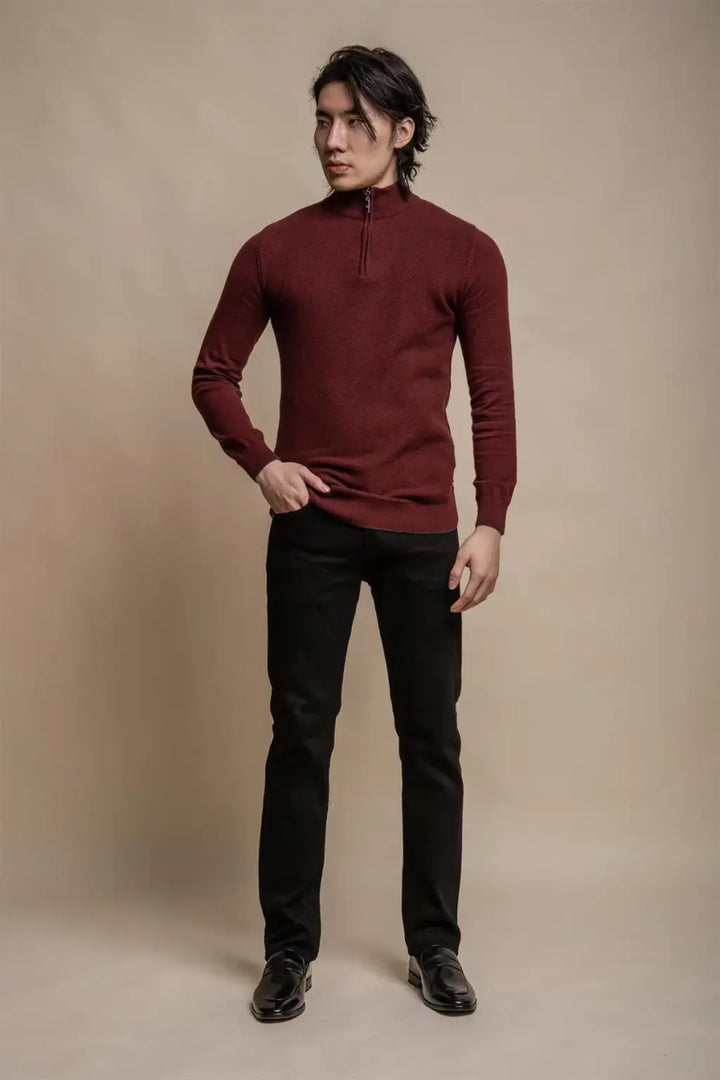 Cavani Men’s Kyle Wine Half-Zip Knitwear - Shirts