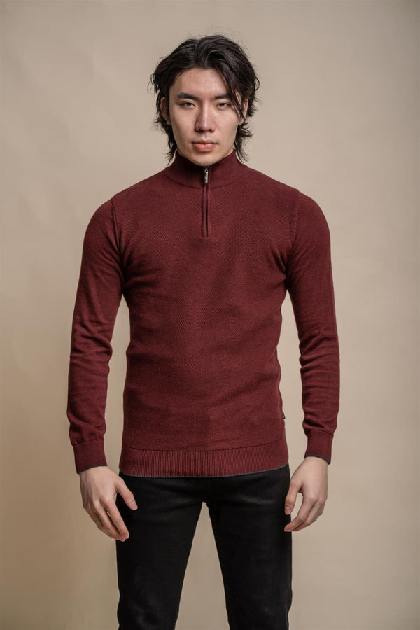 Cavani Men’s Kyle Wine Half-Zip Knitwear - S - Shirts