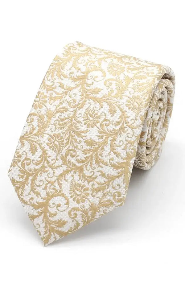 LA Smith Champagne Floral Paisley Woven Wedding Poly Tie - Accessories