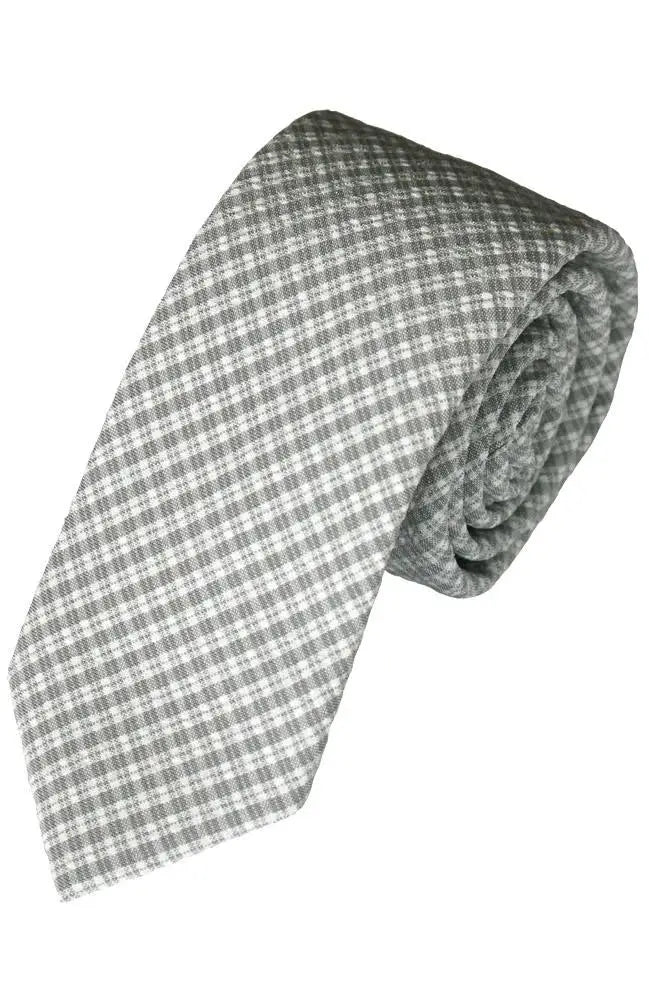 LA Smith Grey Gingham Printed Tie - Accessories