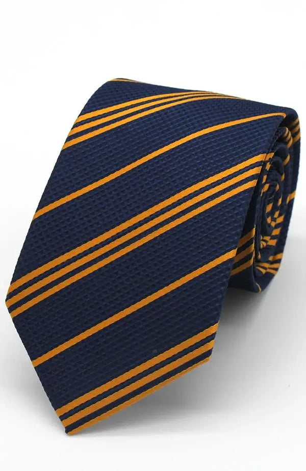 LA Smith Navy And Yellow Stripe Poly Tie - Accessories