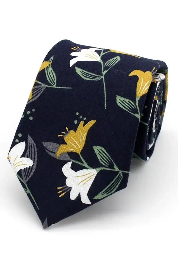 L A Smith Lillies Mustard On Navy Tie And Hank Set - Accessories