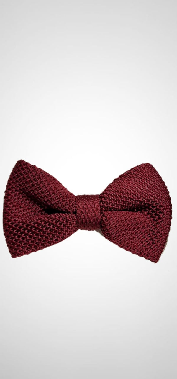 L A Smith Wine Knitted Bow Tie - Accessories