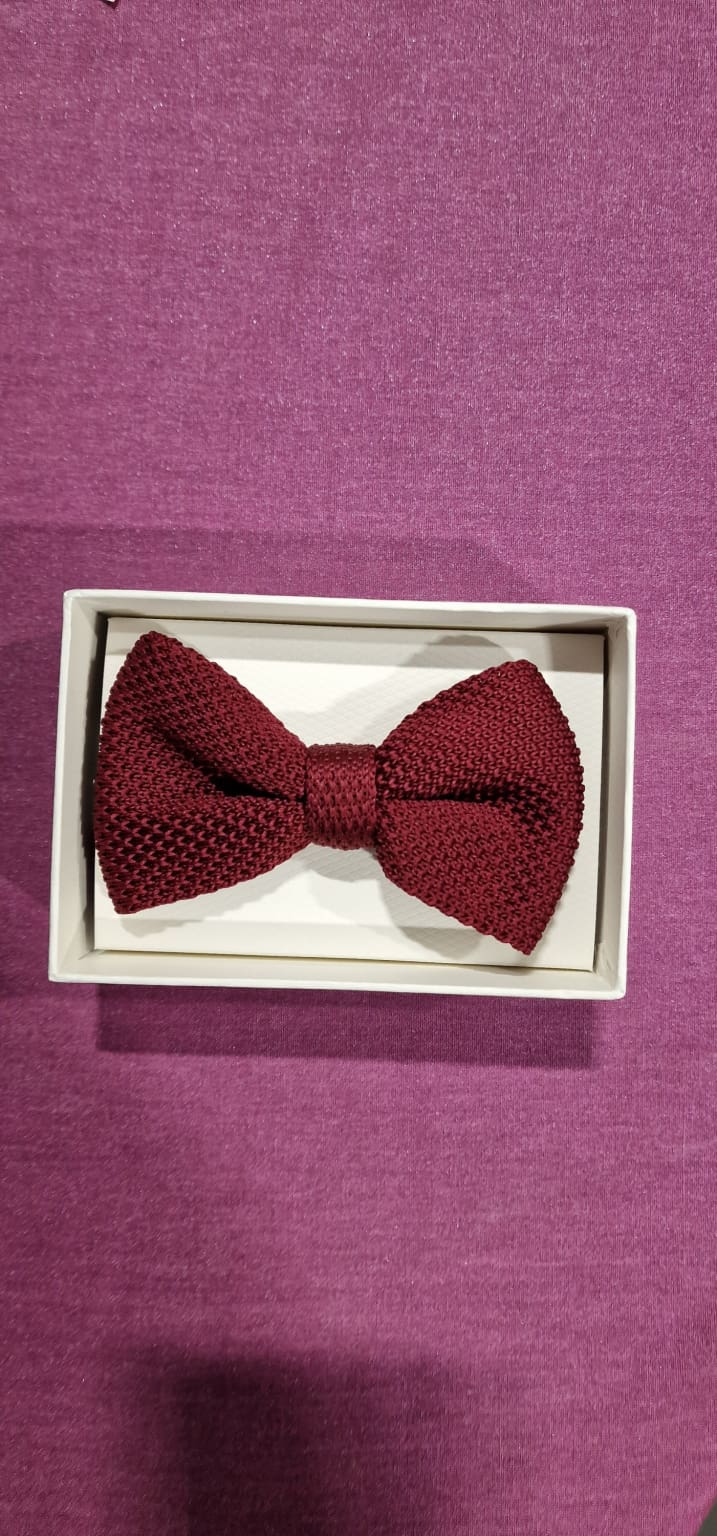 L A Smith Wine Knitted Bow Tie - Accessories