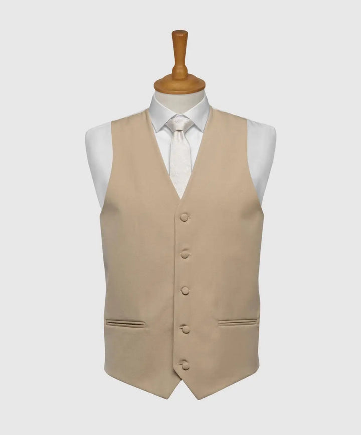 LA Smith Ascot Single-Breasted Fine Wool Formal Waistcoats - Buff / 36R - WAISTCOATS