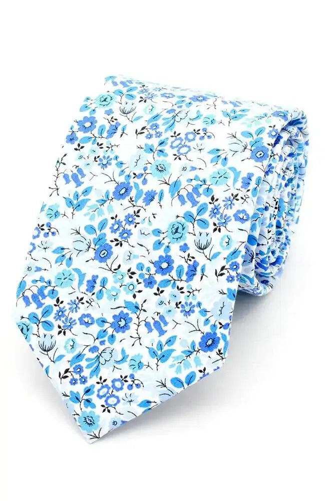 LA Smith ’Astrid Niva’ Blue Cotton Tie And Hank Made With Liberty Fabric - Accessories