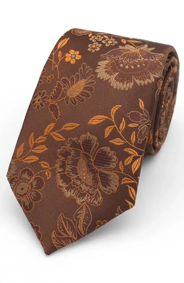LA Smith Floral Copper Woven Wedding Poly Ties - Accessories