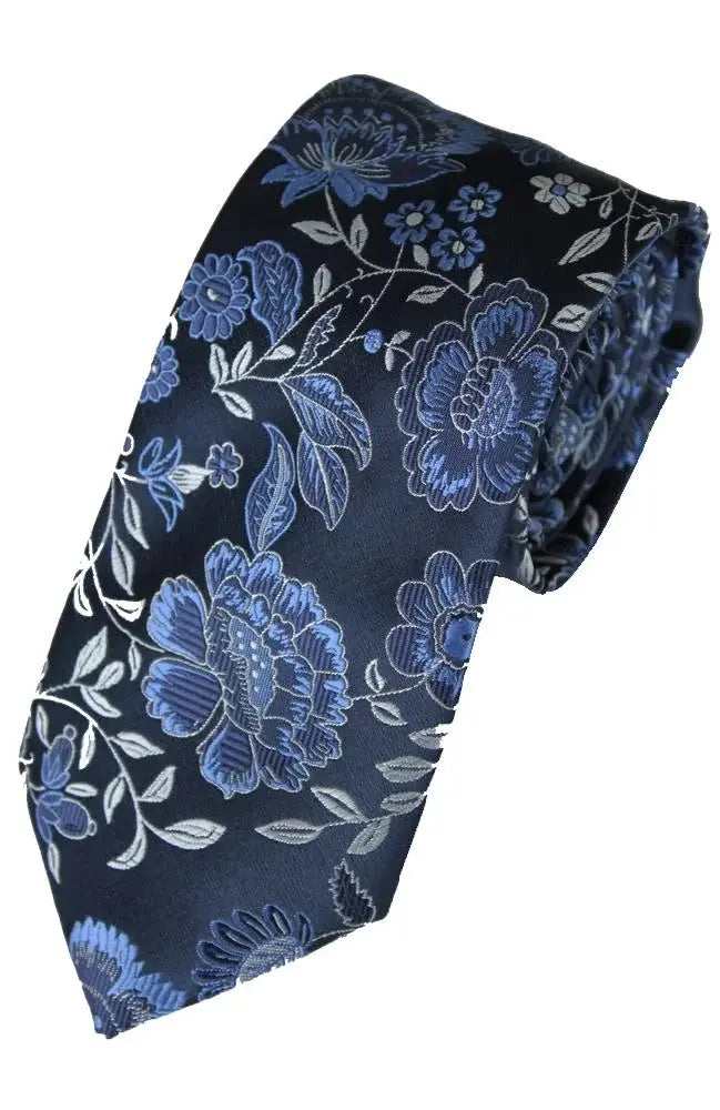 LA Smith Floral Woven Wedding Poly Ties - Blue/Navy - Accessories