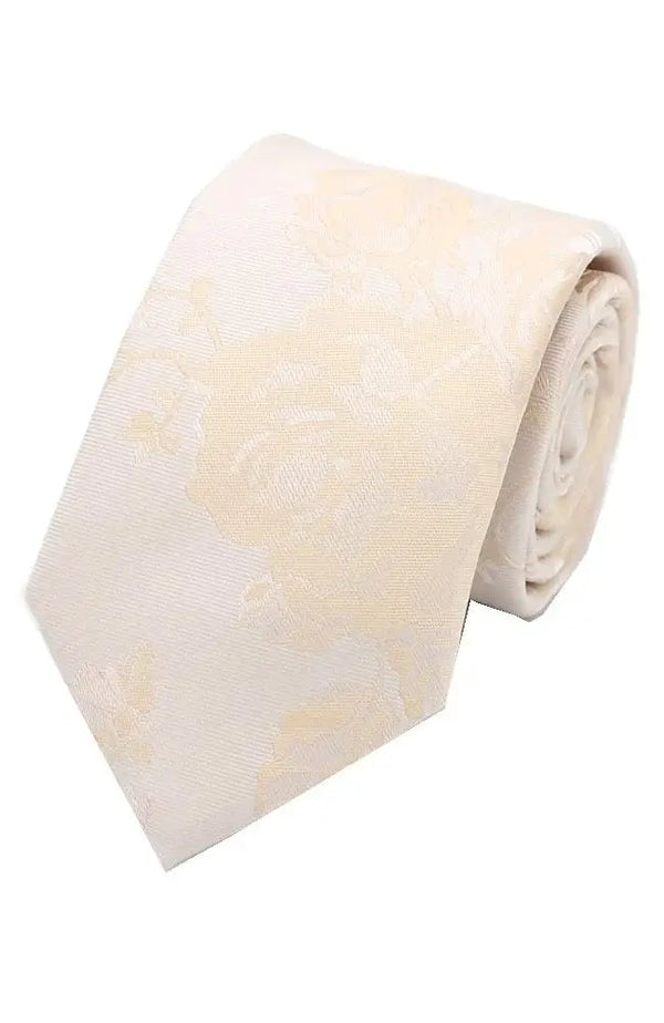 LA Smith Gold On Ecru Large Floral Tie - Accessories