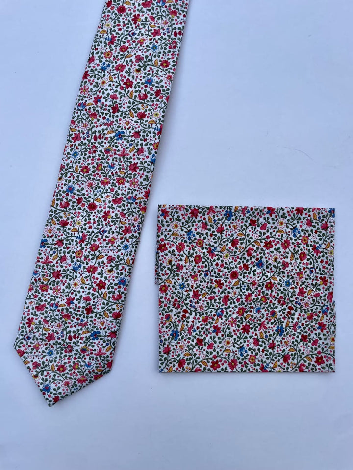 LA Smith ’Katie & Millie’ Pink Cotton Tie & Hankie Set Made With Liberty Fabric - Accessories