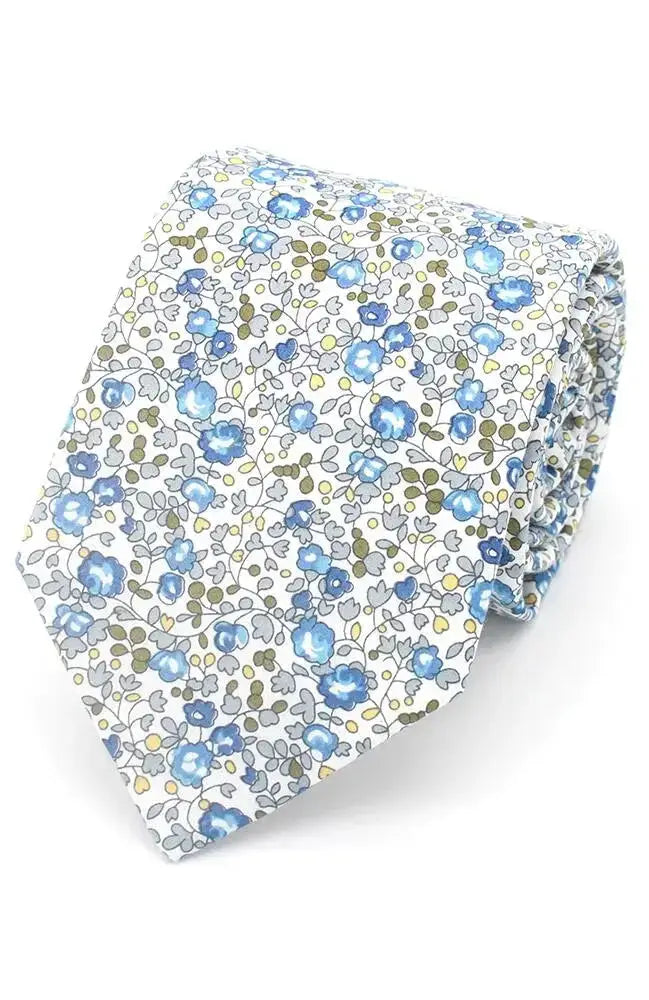 L A Smith Eloise Blue Floral Tie And Hank Set Made With Liberty Fabric - Accessories