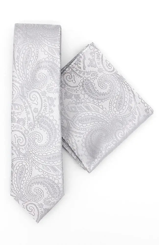 L A Smith Paisley Tie And Hank Set - Silver - tie