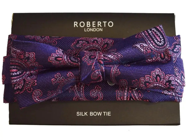 L A Smith Purple Slim Silk Bow Tie And Hank Set - Accessories