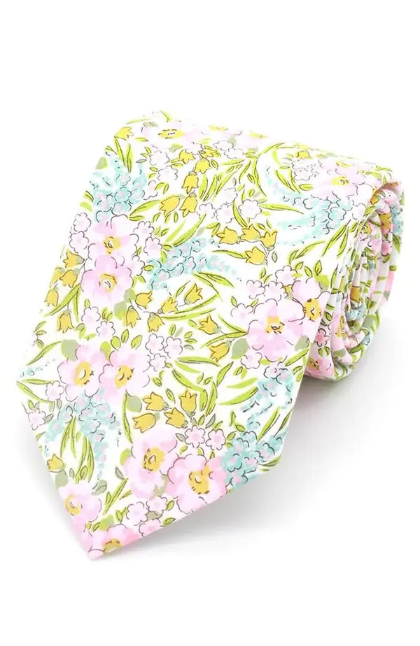 L A Smith Swirling Petals Pink and Sky Tie Made With Liberty Fabric - Accessories