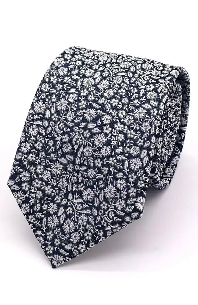 LA Smith Micro Floral Woven Wedding Poly Ties - Silver On Sage - Accessories