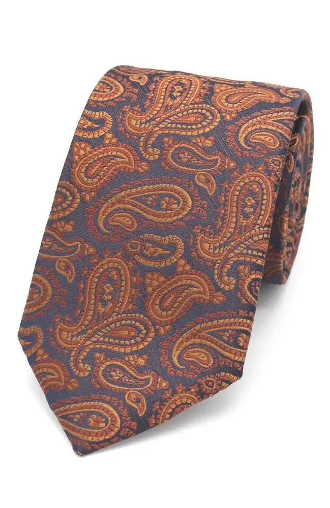 LA Smith Paisley Woven Wedding Poly Ties - Copper / Navy - Accessories