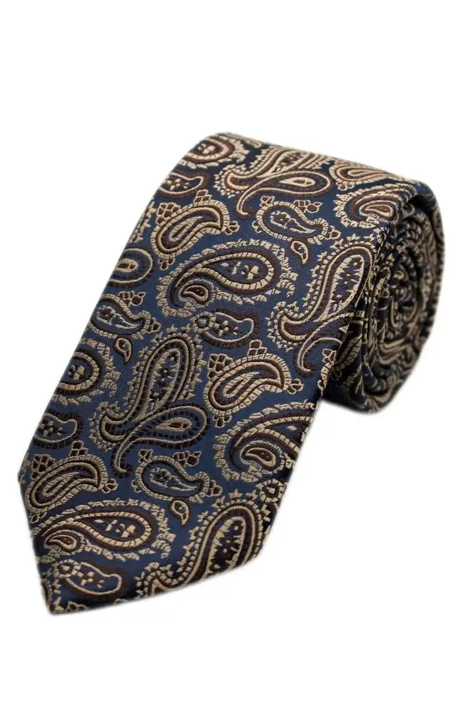 LA Smith Paisley Woven Wedding Poly Ties - Gold / Navy - Accessories