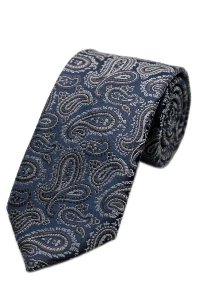 LA Smith Paisley Woven Wedding Poly Ties - Grey / Navy - Accessories