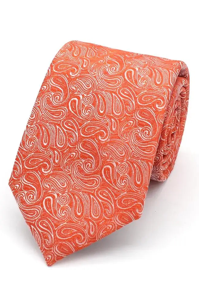 LA Smith Paisley Woven Wedding Poly Ties - Burnt Orange - Accessories