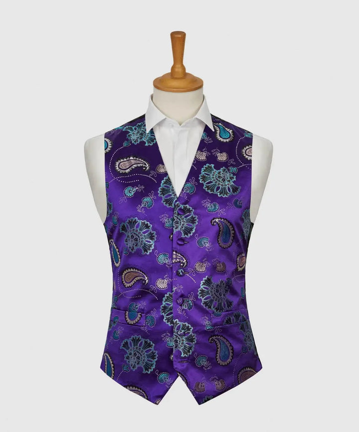 LA Smith Purple Paisley Fancy Waistcoat - S - WAISTCOATS