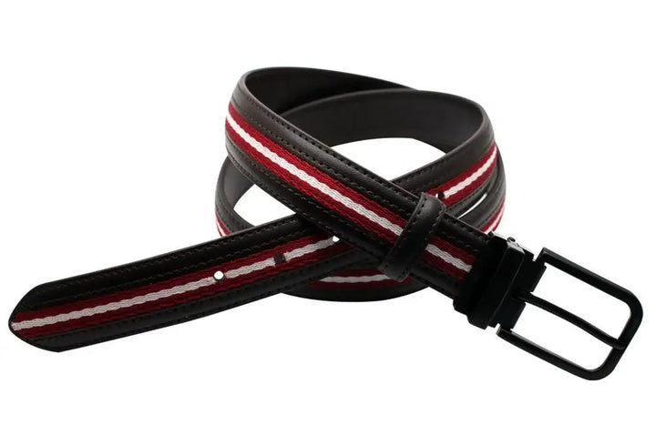 LA Smith Red Coloured Leather Striped Belt - Medium - Accessories