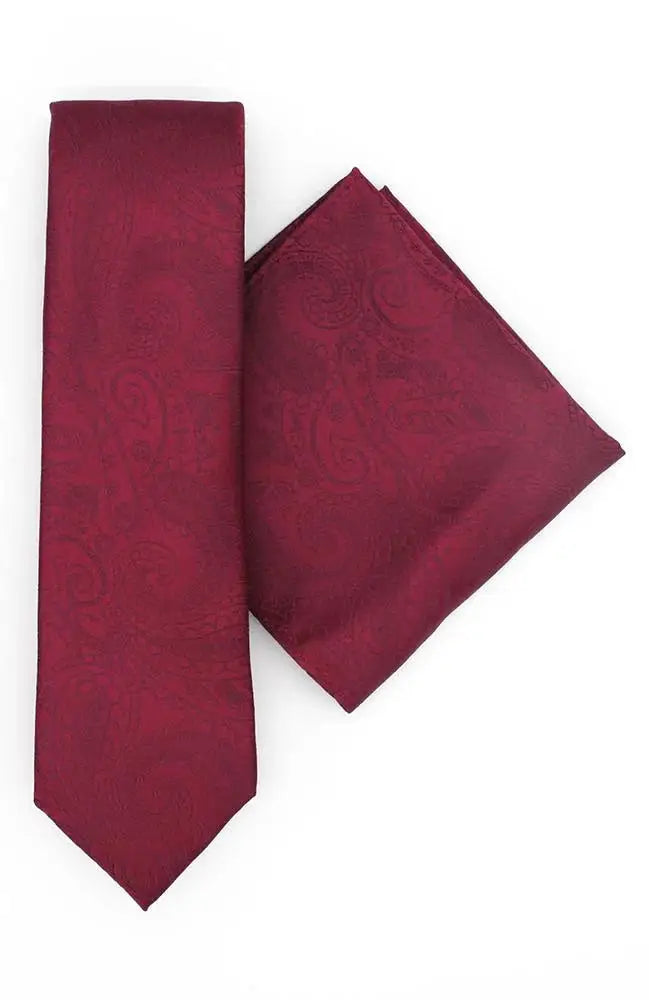 LA Smith Wine Paisley Tie And Hank Set - Accessories