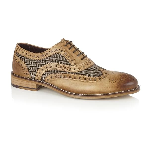 London Brogue Gatsby Leather Brogue Tan/Tweed Men’s Shoes - UK7 | EU41 - Shoes