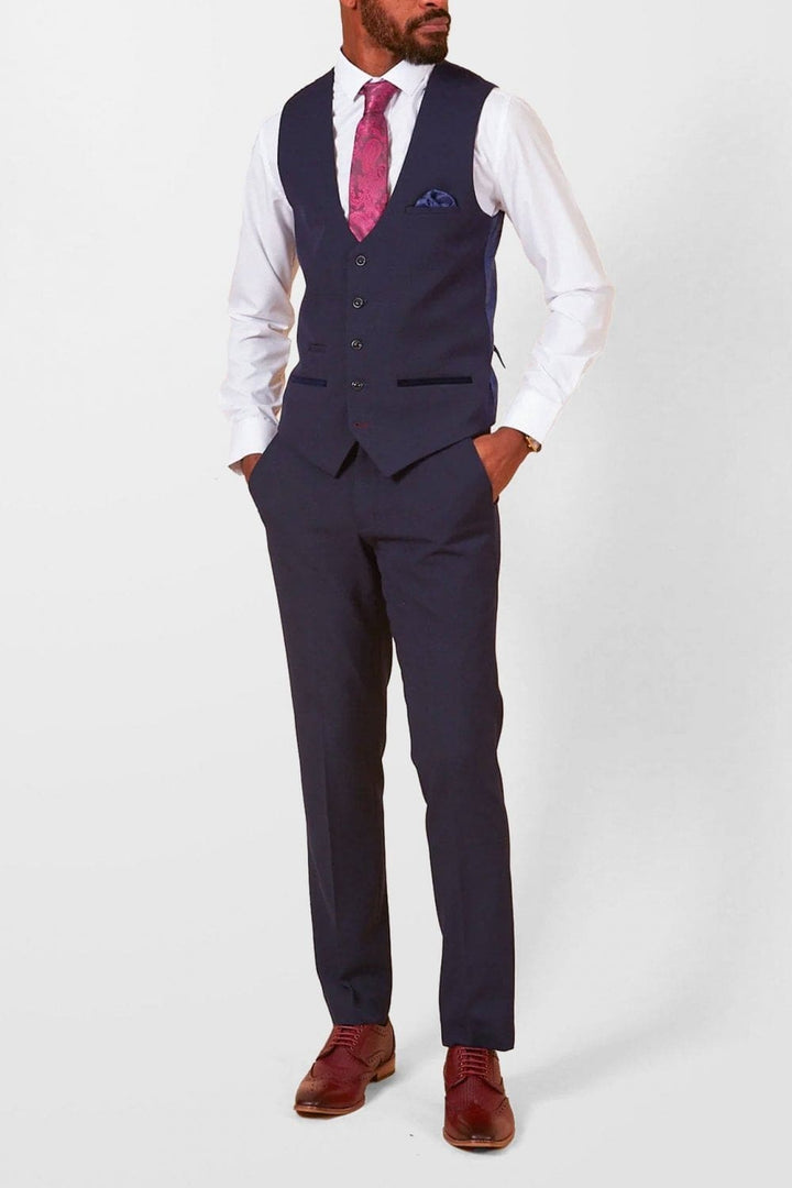 Marc Darcy Bromley Navy Single Breasted Check Waistcoat - WAISTCOATS