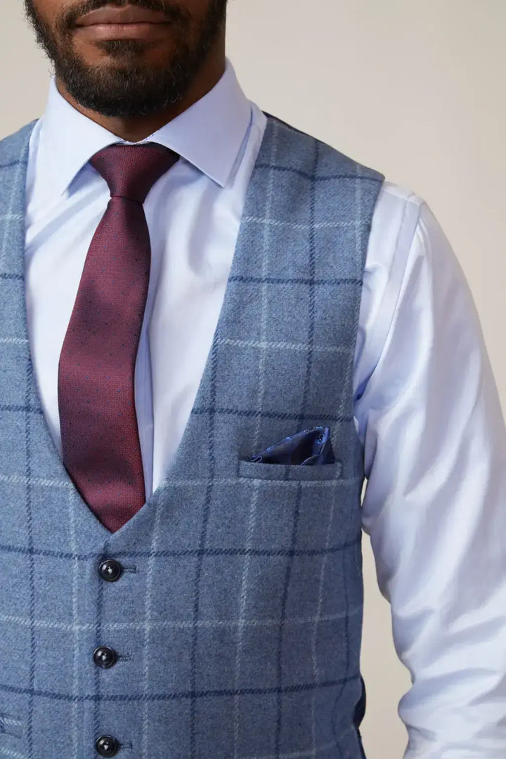 Marc Darcy Clinton Blue Tweed 3-Piece Suit - MENSWEARR.COM - Jackets & Blazers