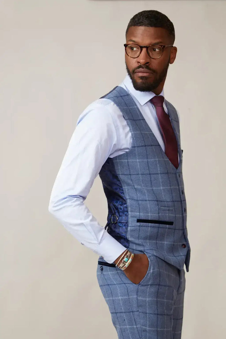 Marc Darcy Clinton Blue Tweed 3-Piece Suit - MENSWEARR.COM - Jackets & Blazers