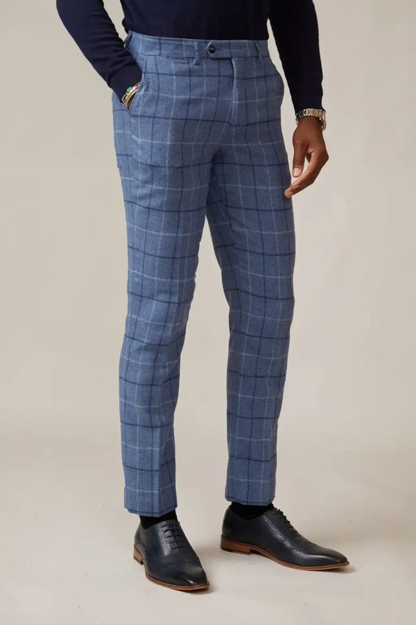 Marc Darcy Clinton Blue Tweed Trousers - MENSWEARR.COM - 28R - MEN’S SUIT TROUSERS