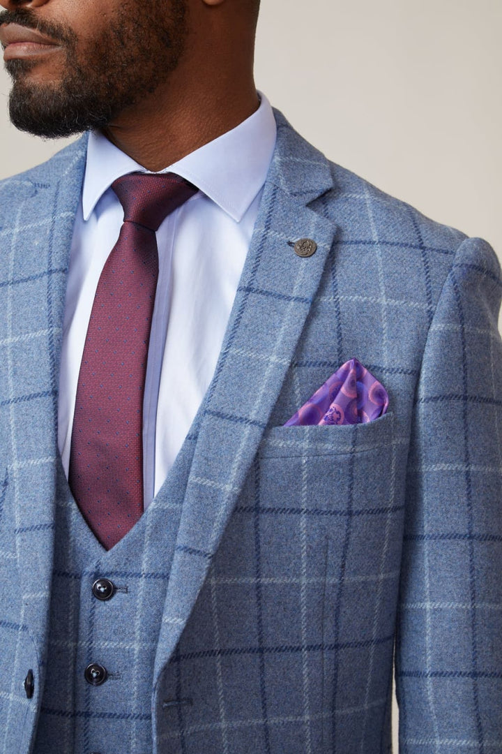 Marc Darcy Clinton Blue Tweed 3-Piece Suit - MENSWEARR.COM - Jackets & Blazers