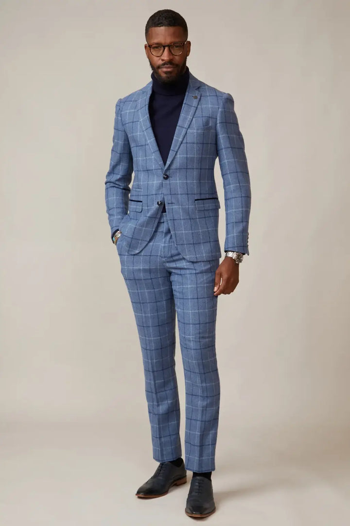 Marc Darcy Clinton Blue Tweed 3-Piece Suit - MENSWEARR.COM - Jackets & Blazers