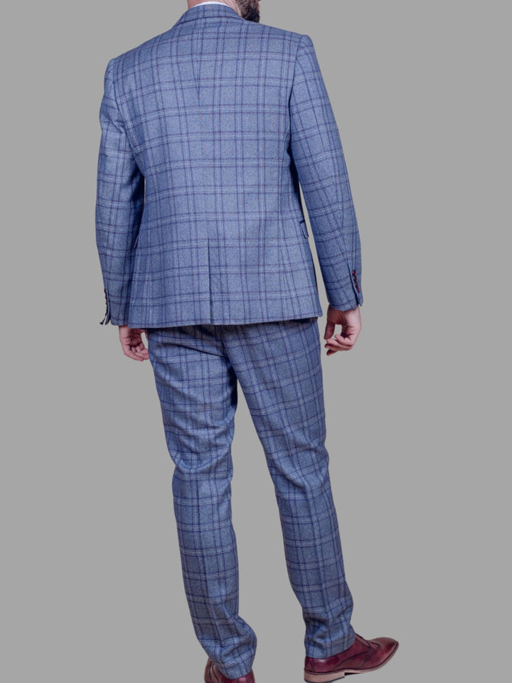 Marc Darcy Clinton Men’s Blue Tweed Check Blazer - Suit & Tailoring