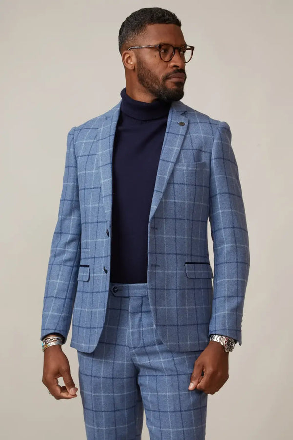 Marc Darcy Clinton Blue Tweed Check Blazer - MENSWEARR.COM - 34R - Jackets & Blazers