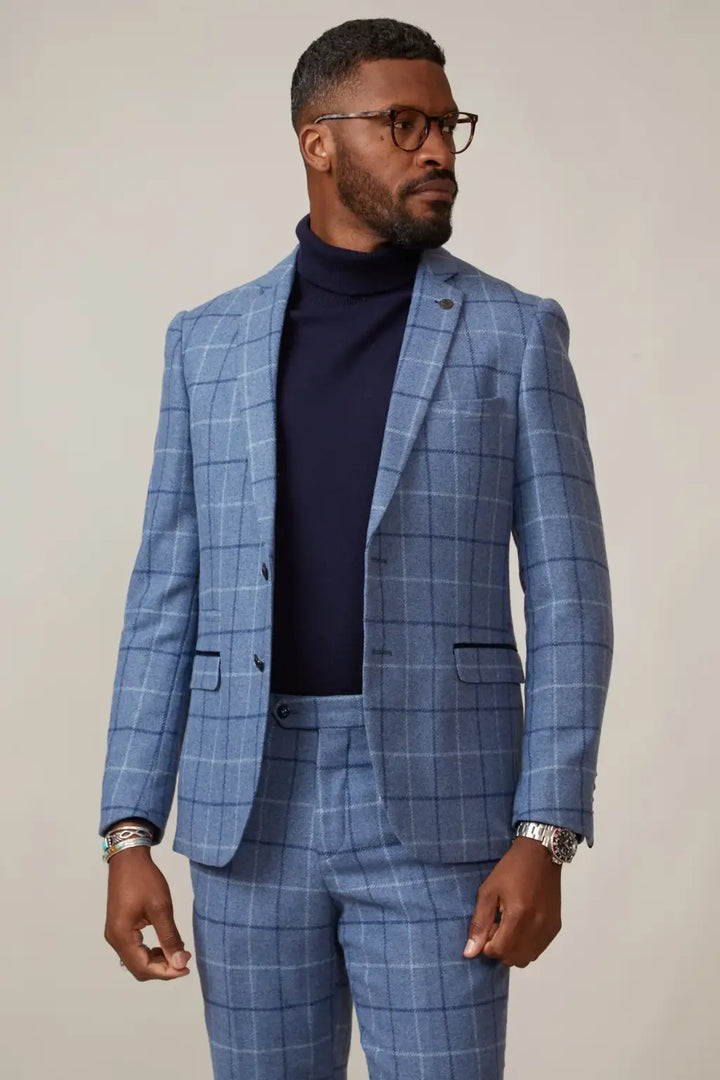 Marc Darcy Clinton Blue Tweed 3-Piece Suit - MENSWEARR.COM - Jackets & Blazers