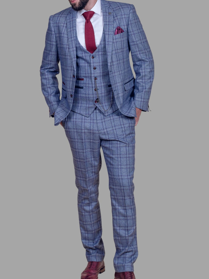 Marc Darcy Clinton Men’s Blue Tweed Check Trousers - Suit & Tailoring