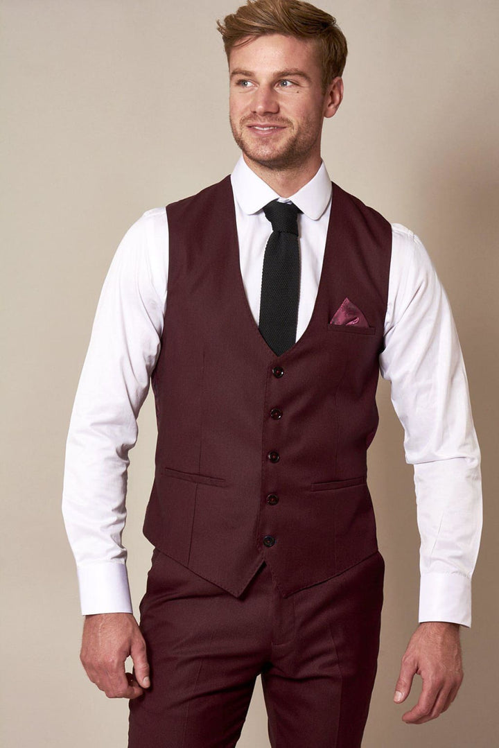 Marc Darcy Danny Wine Tailored Waistcoat - Suit & Tailoring