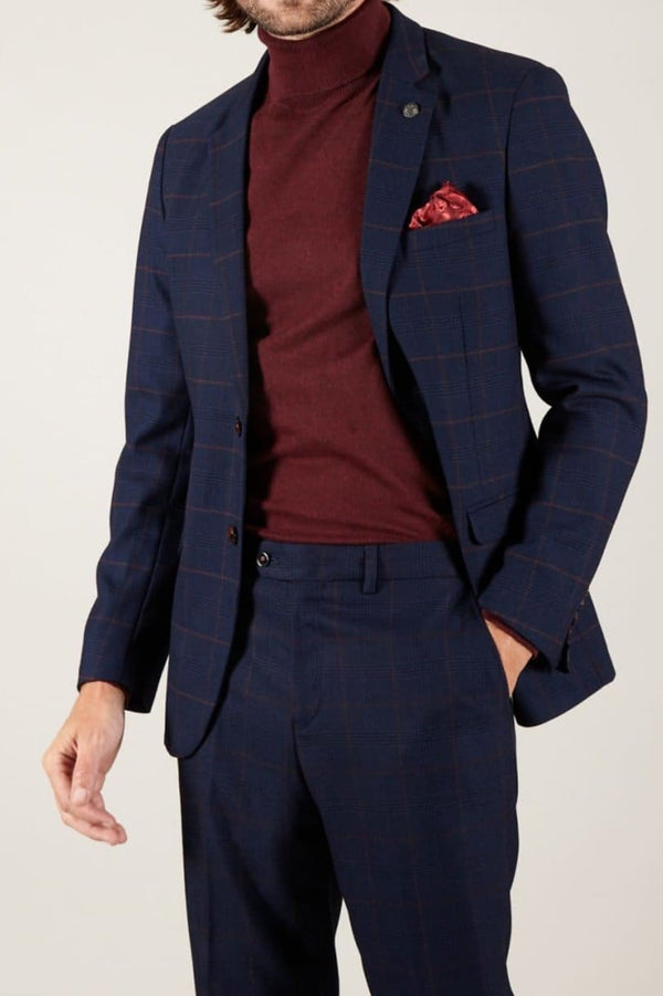 Marc Darcy Edinson Navy Check Two Piece Suit - Suit & Tailoring