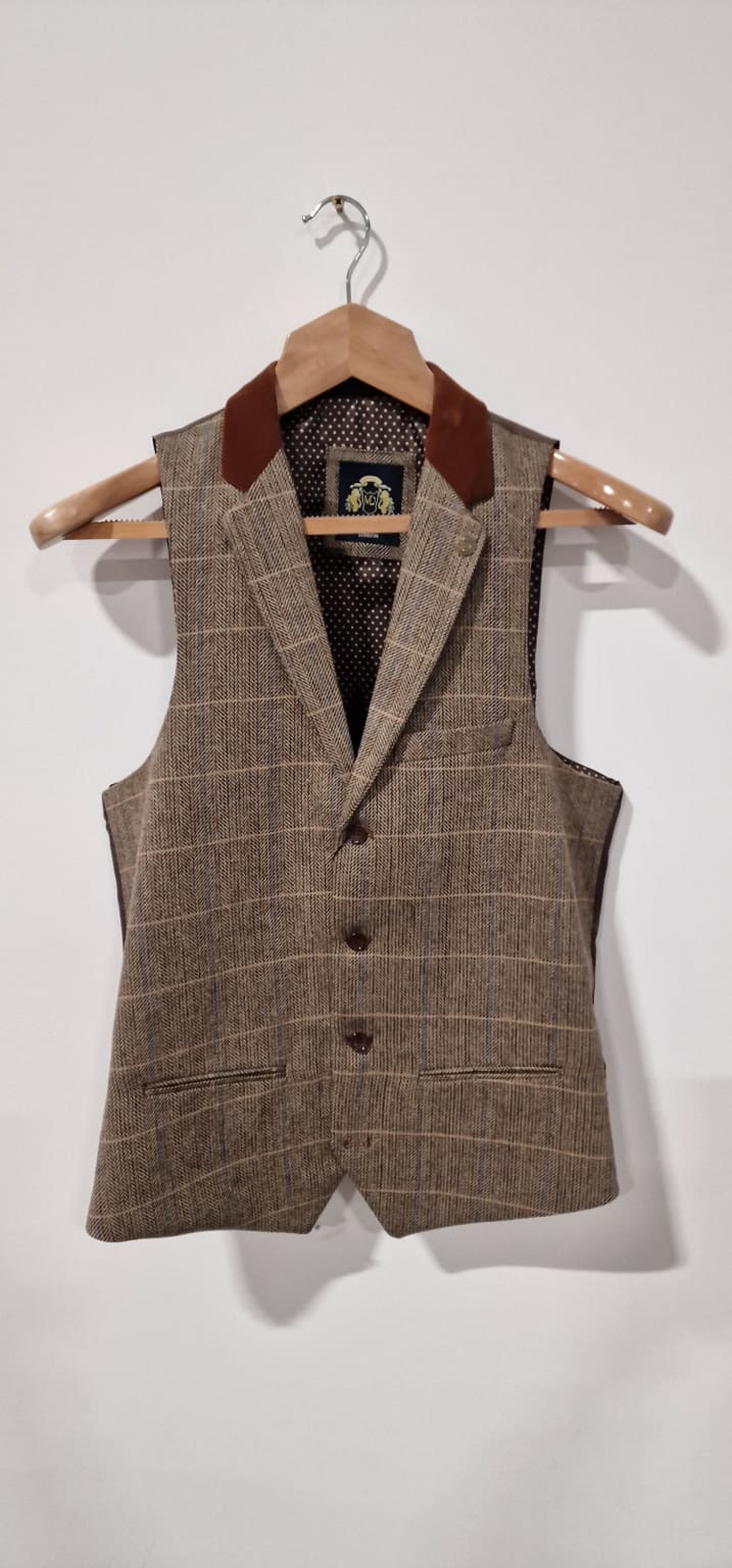 Marc Darcy JO DX7 Tweed Tan Lapel Waistcoat - WAISTCOATS