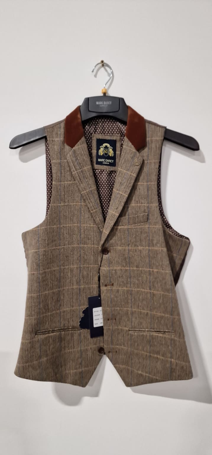 Marc Darcy JO DX7 Tweed Tan Lapel Waistcoat - WAISTCOATS